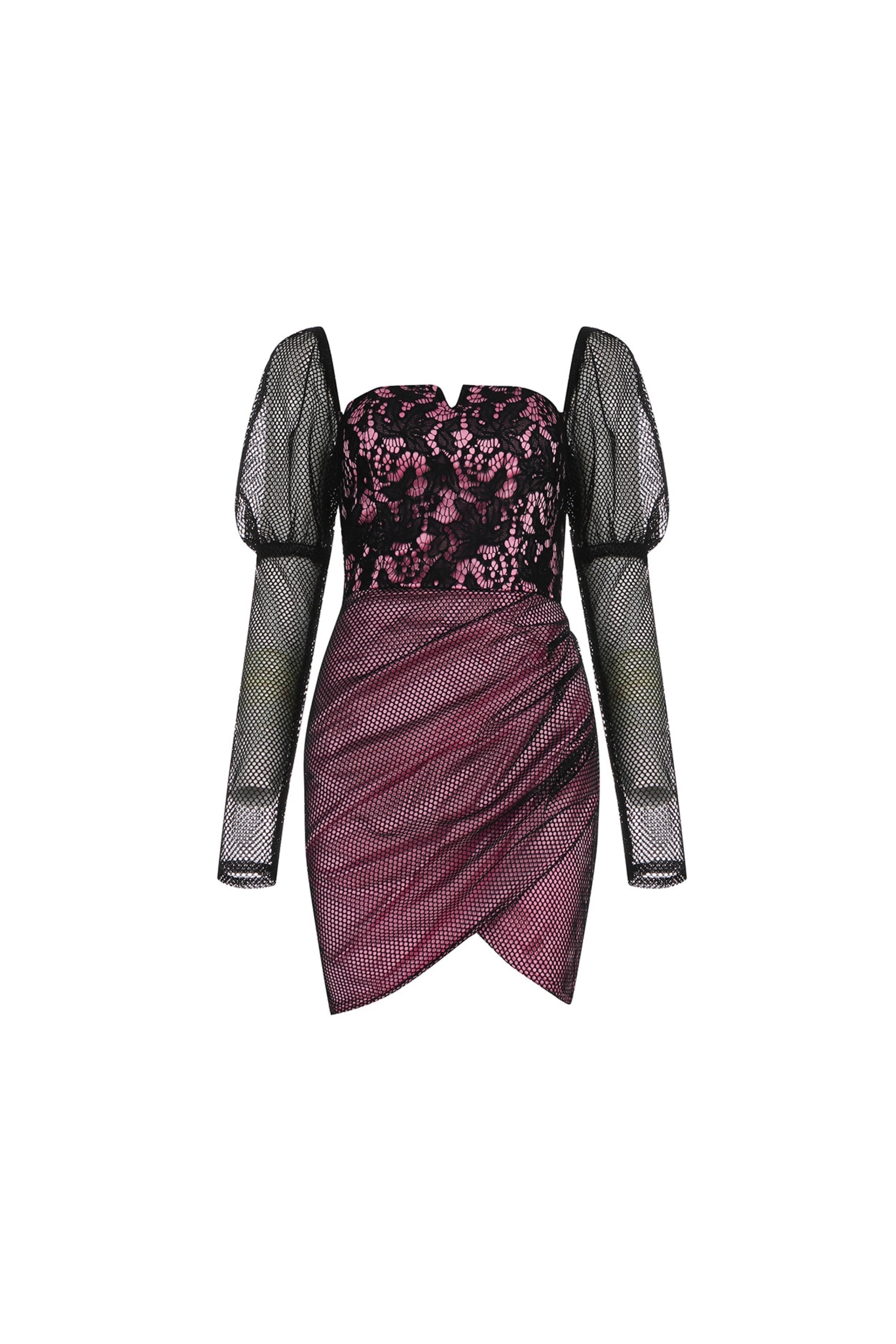 Embellished Mesh Mini Dress in Purple Avalabel