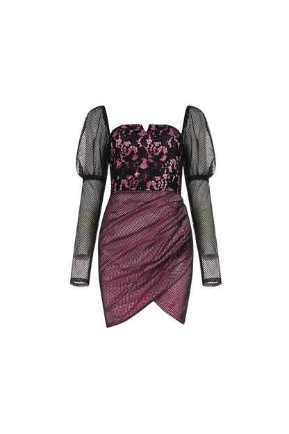 Embellished Mesh Mini Dress in Purple