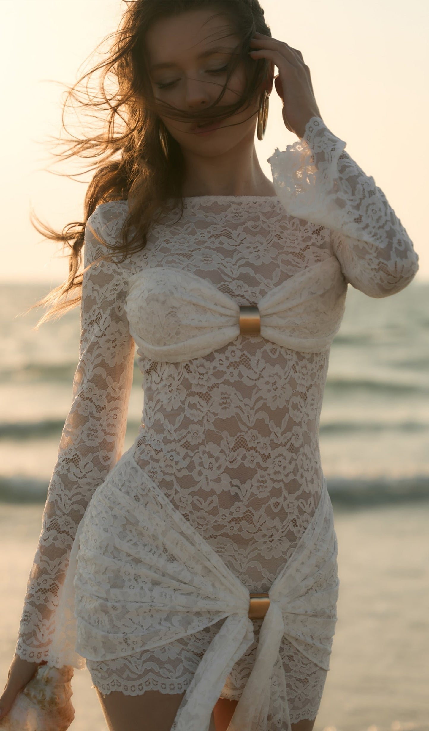 Lace Draped Neckline Mini Dress
