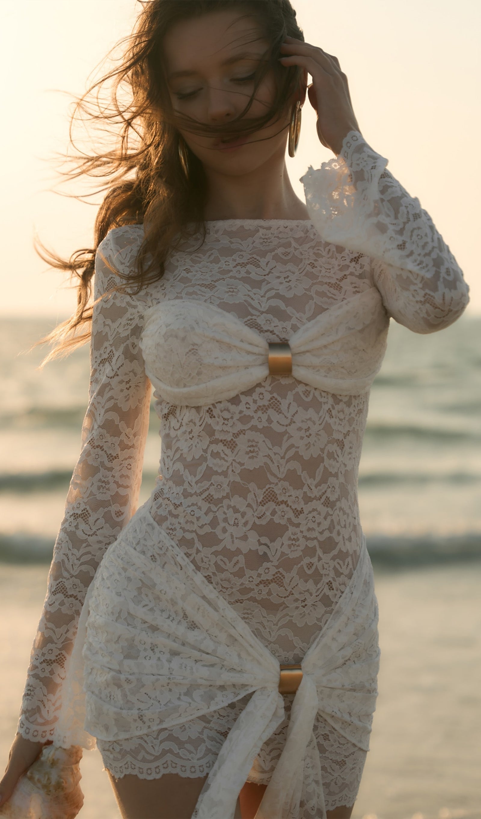 Lace Draped Neckline Mini Dress Avalabel
