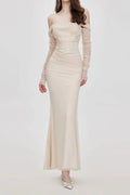 Ariel Apricot Mesh Off-Shoulder Mermaid Maxi Dress Avalabel