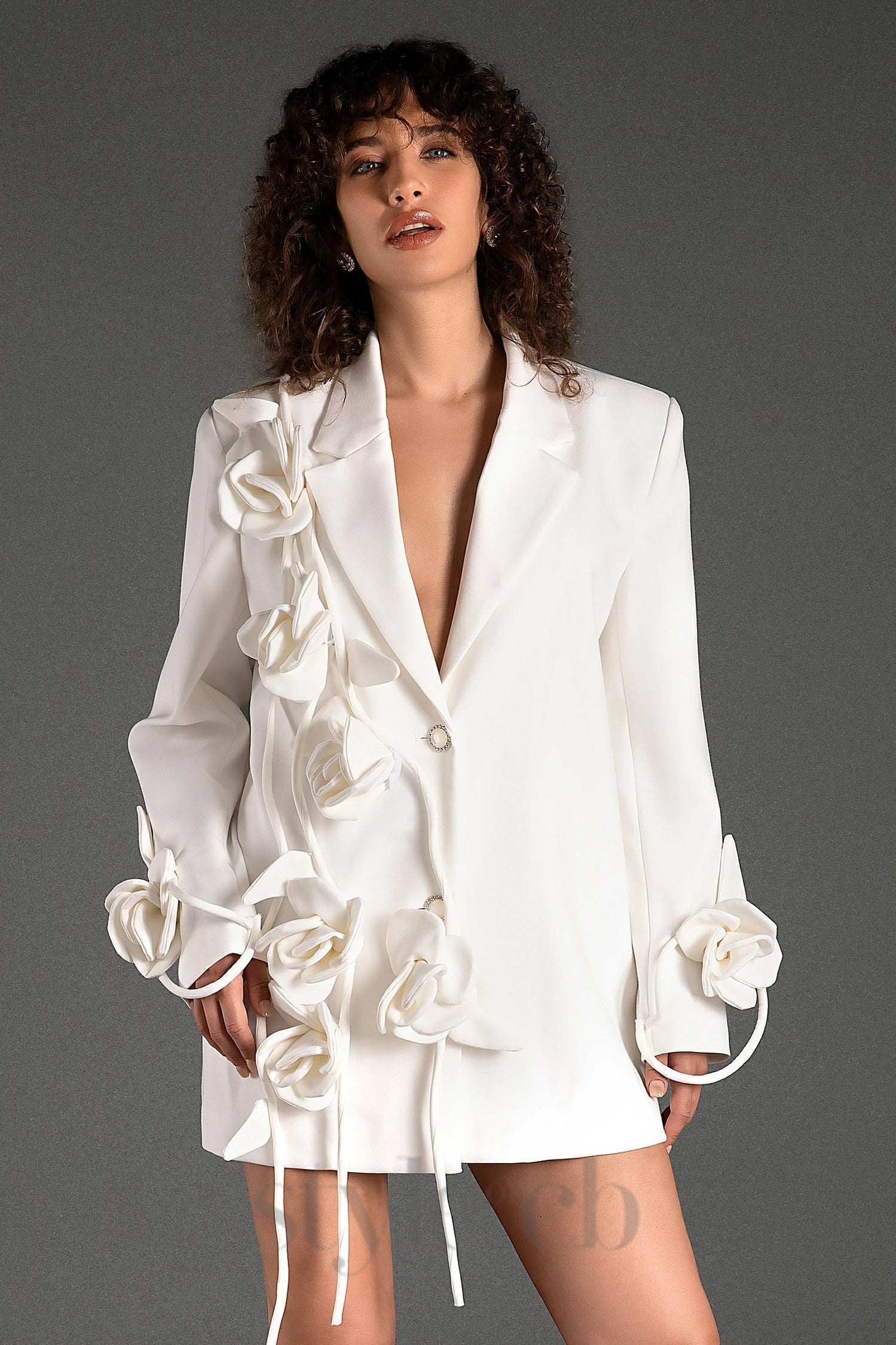 MUSTIDIS LONG SLEEVE LAPEL 3D FLOWER BLAZER Avalabel