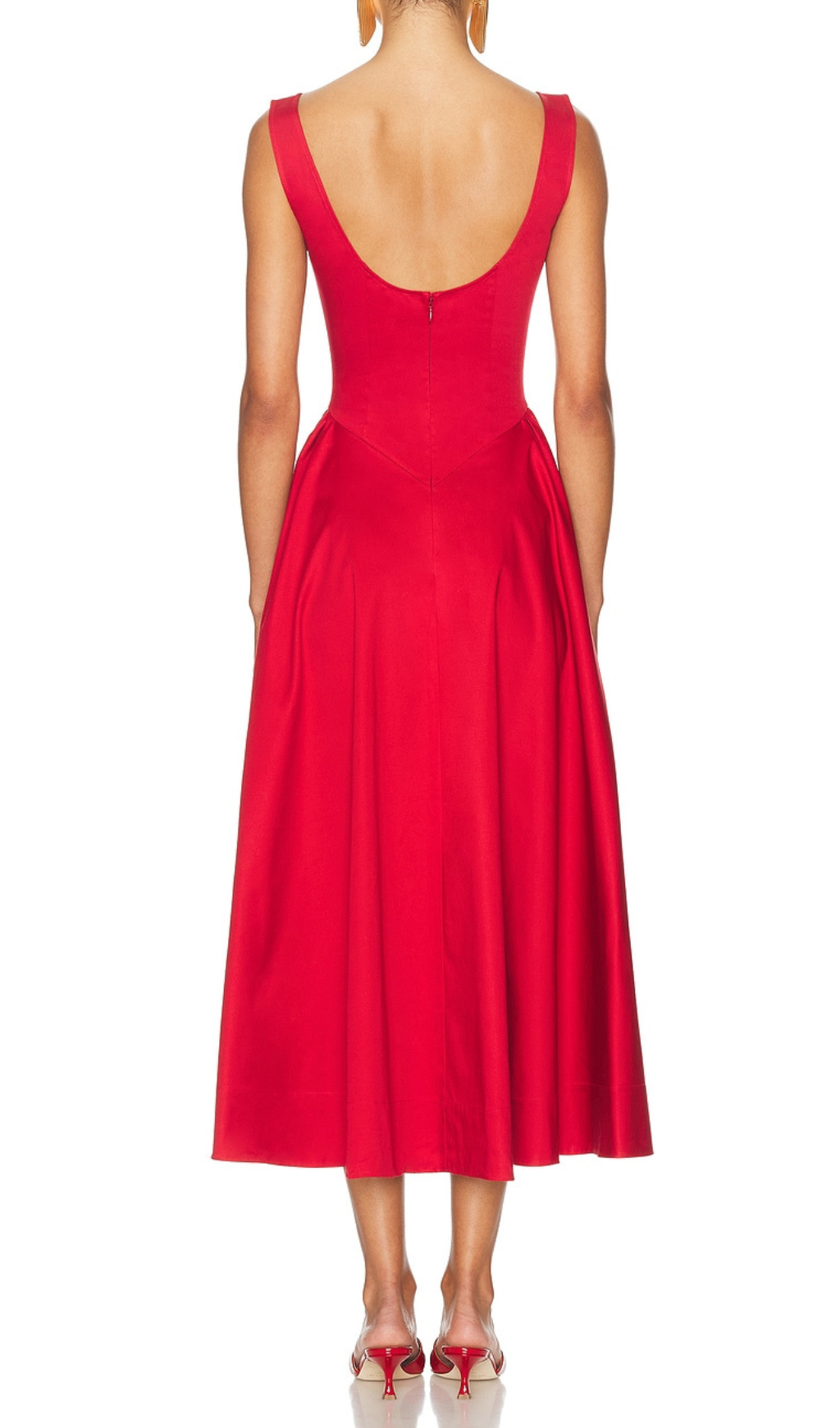 Stretch Cotton Sateen Midi Dress in red Avalabel