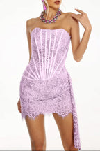 Kellie Strapless Lace Appliques Mini Dress In Light Purple Avalabel