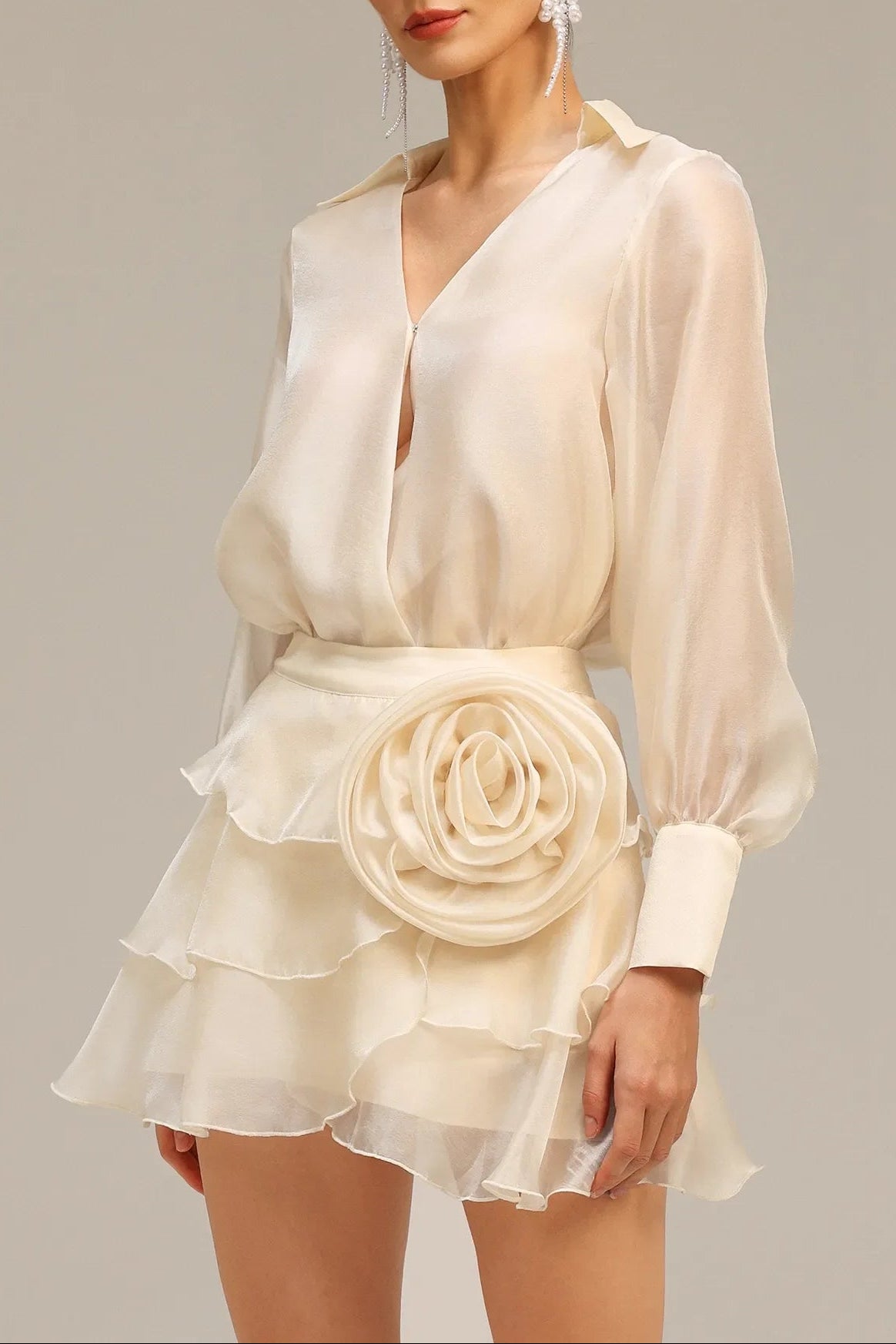 anna Wrap V-Neck Organza Shirt mini dress in apricot Avalabel