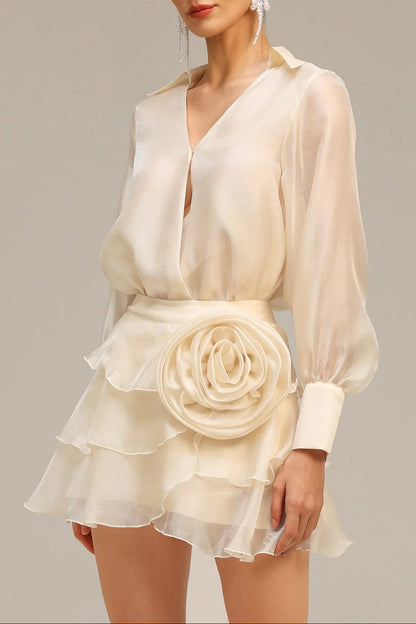 anna Wrap V-Neck Organza Shirt mini dress in apricot