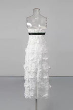 Strapless Flower Embroidery Maxi Dress In White Avalabel