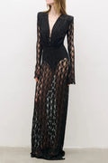 gwendolyn v neck hollow long sleeve lace maxi dress  in black Avalabel