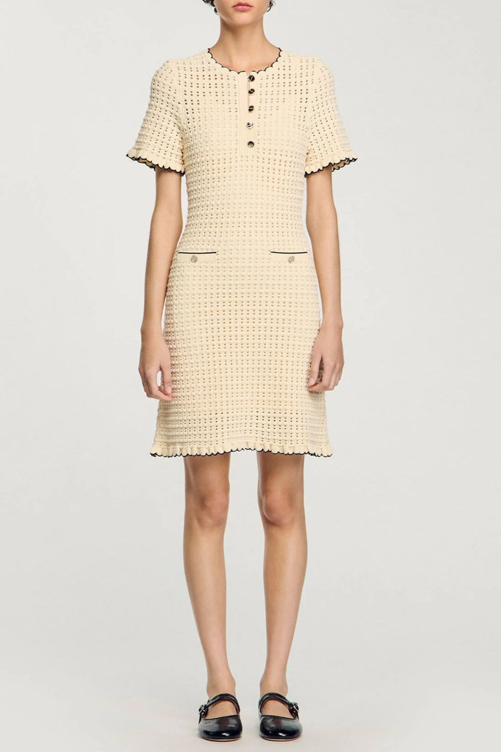 Simona Hollow Knit Mini Dress in Apricot Soraya