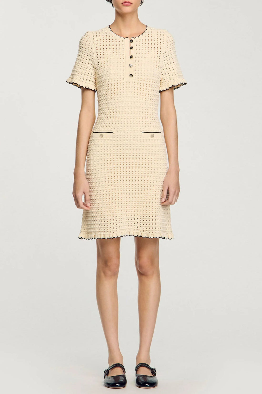 Simona Hollow Knit Mini Dress in Apricot Soraya