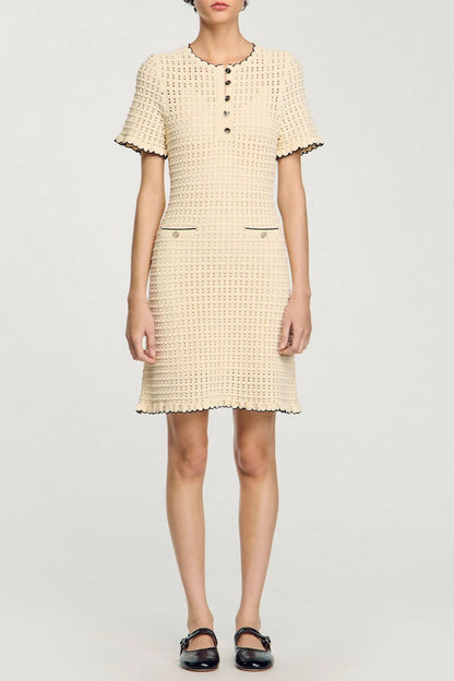 Simona Hollow Knit Mini Dress in Apricot