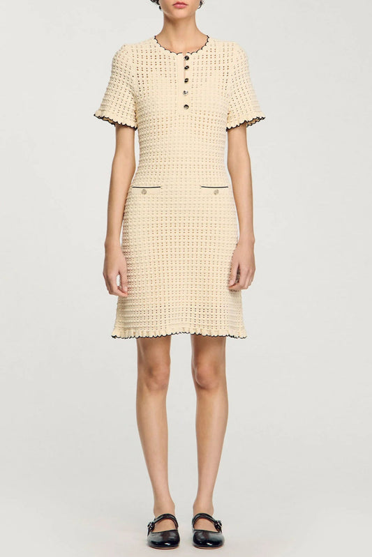 Simona Hollow Knit Mini Dress in Apricot