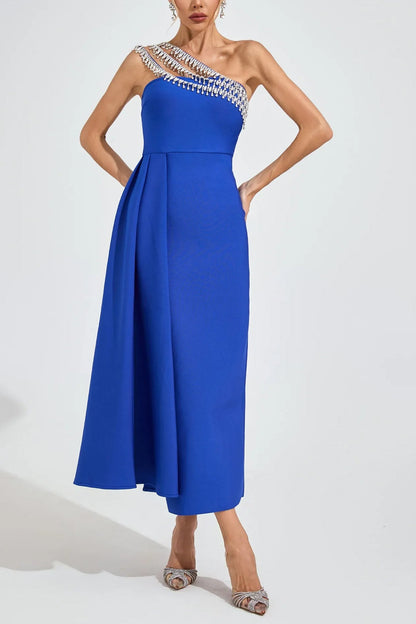 Philipppa Diamond Embellished Strapless Maxi Dress in Blue