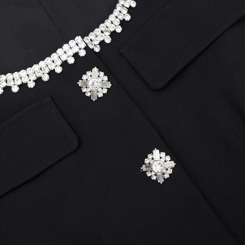 viola black Square Neck Rhinestone Pleated Mini Dress Avalabel