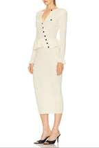Caroline Asymmetric Knit Midi Dress in Beige Avalabel