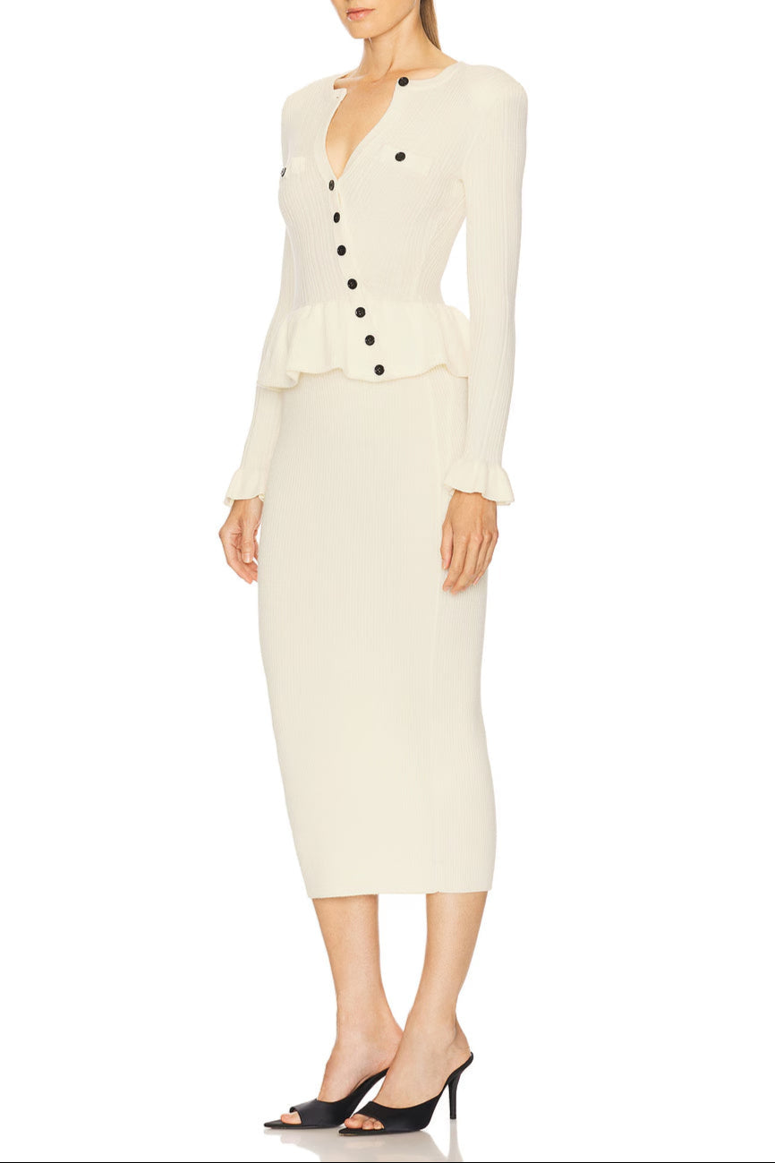 Caroline Asymmetric Knit Midi Dress in Beige Avalabel