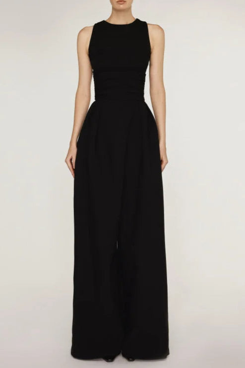 VEST HIGH WAIST WIDE LEG LONG SKIRT SUIT IN BLACK Avalabel