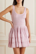 Ribbed Pointelle Knit Mini Dress in Pink Avalabel