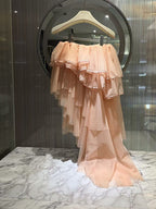 Blush Spaghetti Strap 3D Floral Corset Top & High Low Tiered Tulle Skirt Set Avalabel