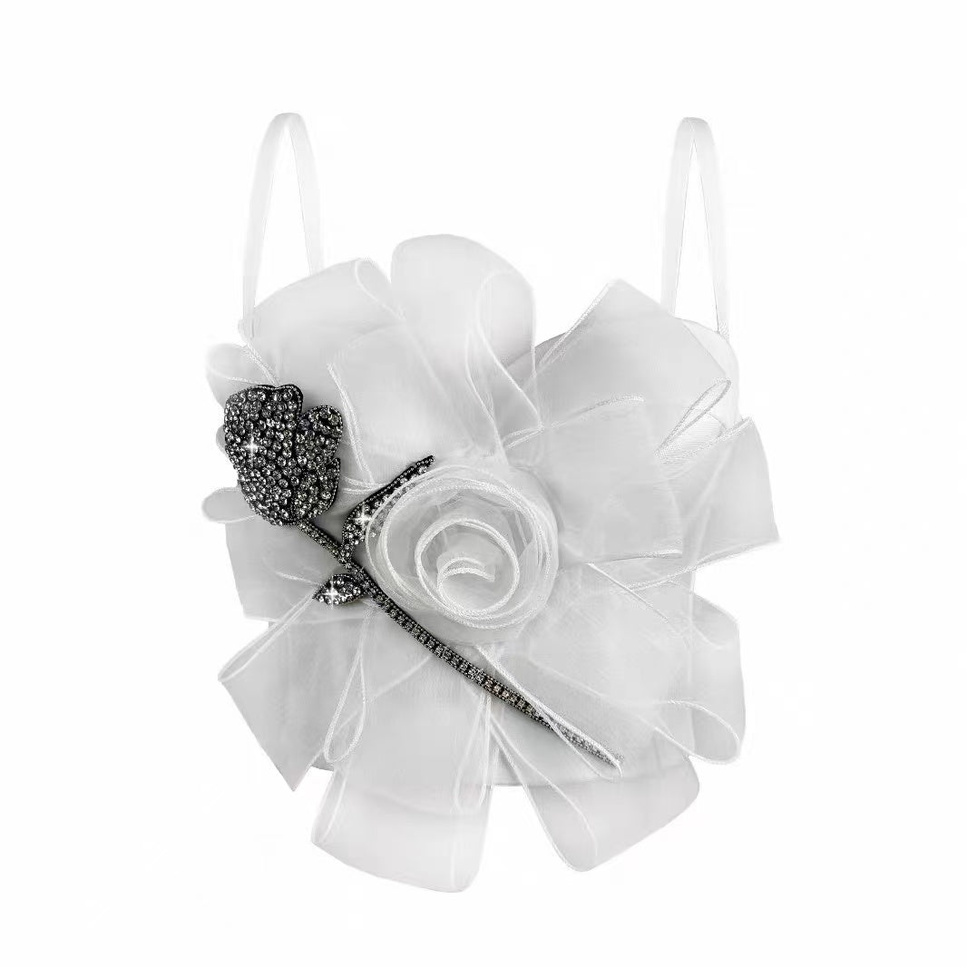 3D Flower Rhinestone Corset & Tulle Tutu Two-Piece Set - Avalabel