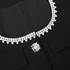 viola black Square Neck Rhinestone Pleated Mini Dress Avalabel