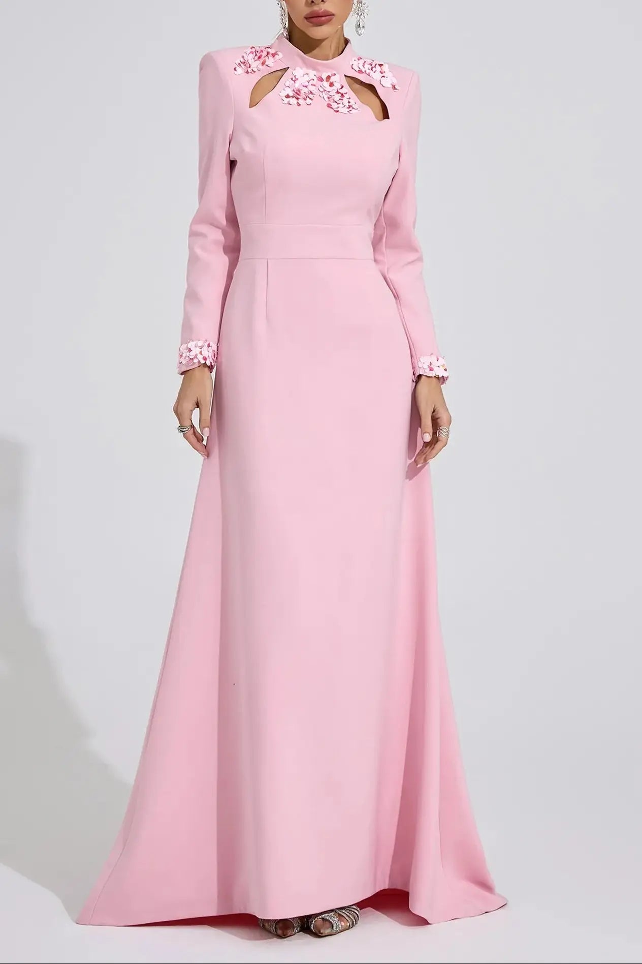 Shirley Light Pink Rhinestone Cutout Mermaid Maxi Dress Avalabel