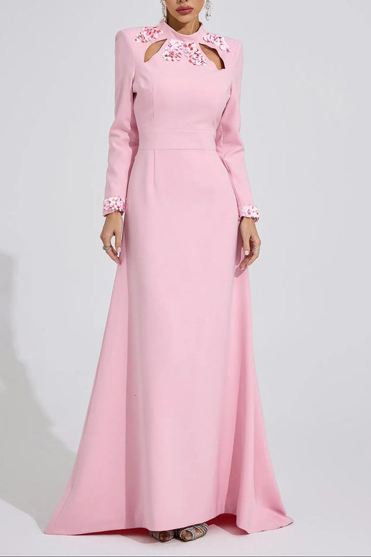 Shirley Light Pink Rhinestone Cutout Mermaid Maxi Dress