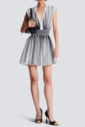 Two-Tone V-Neck Sleeveless Flared Knit Mini Dress Avalabel