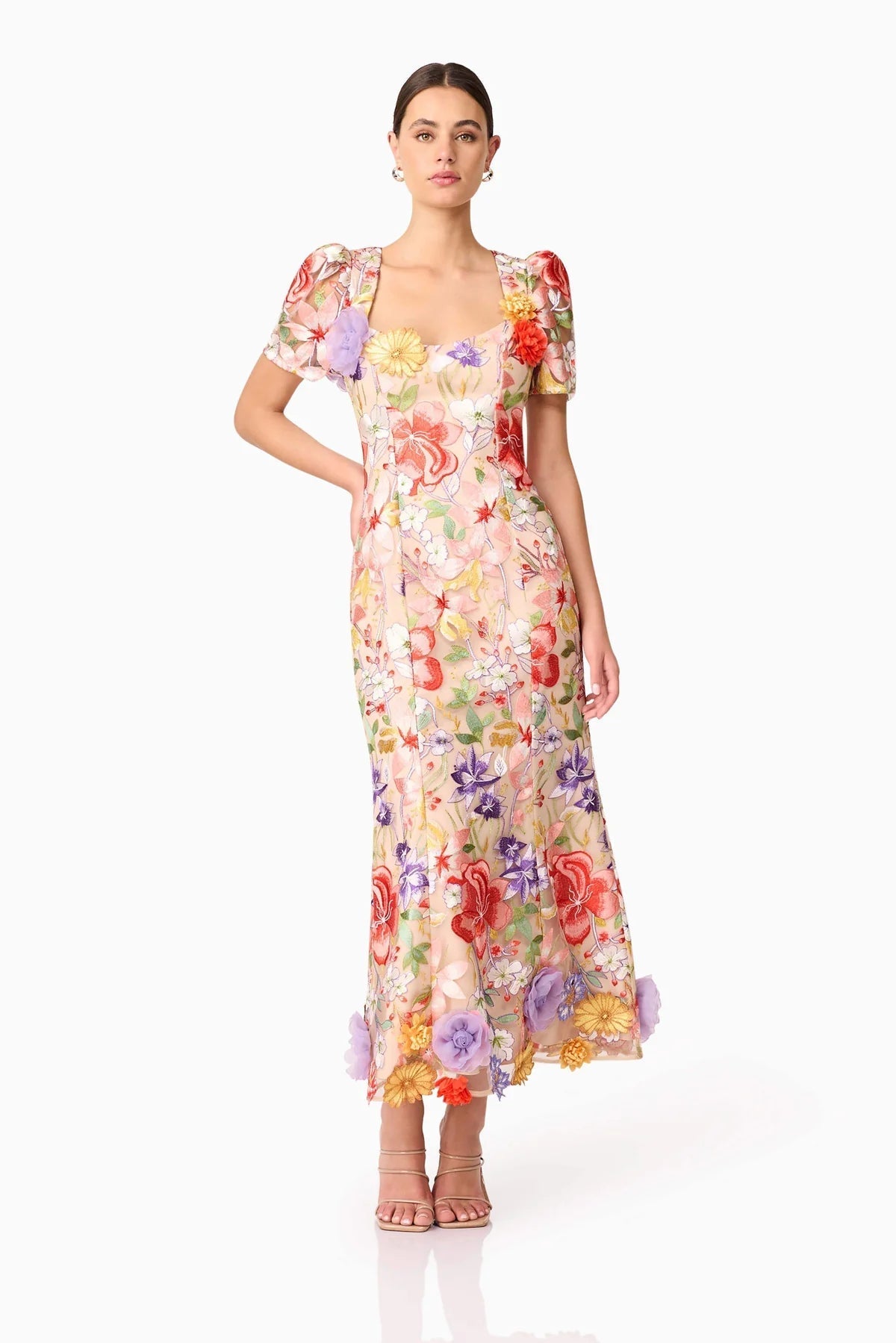 trista multicolor Square Neck backless Mesh Embroidered Fishtail maxi Dress Avalabel
