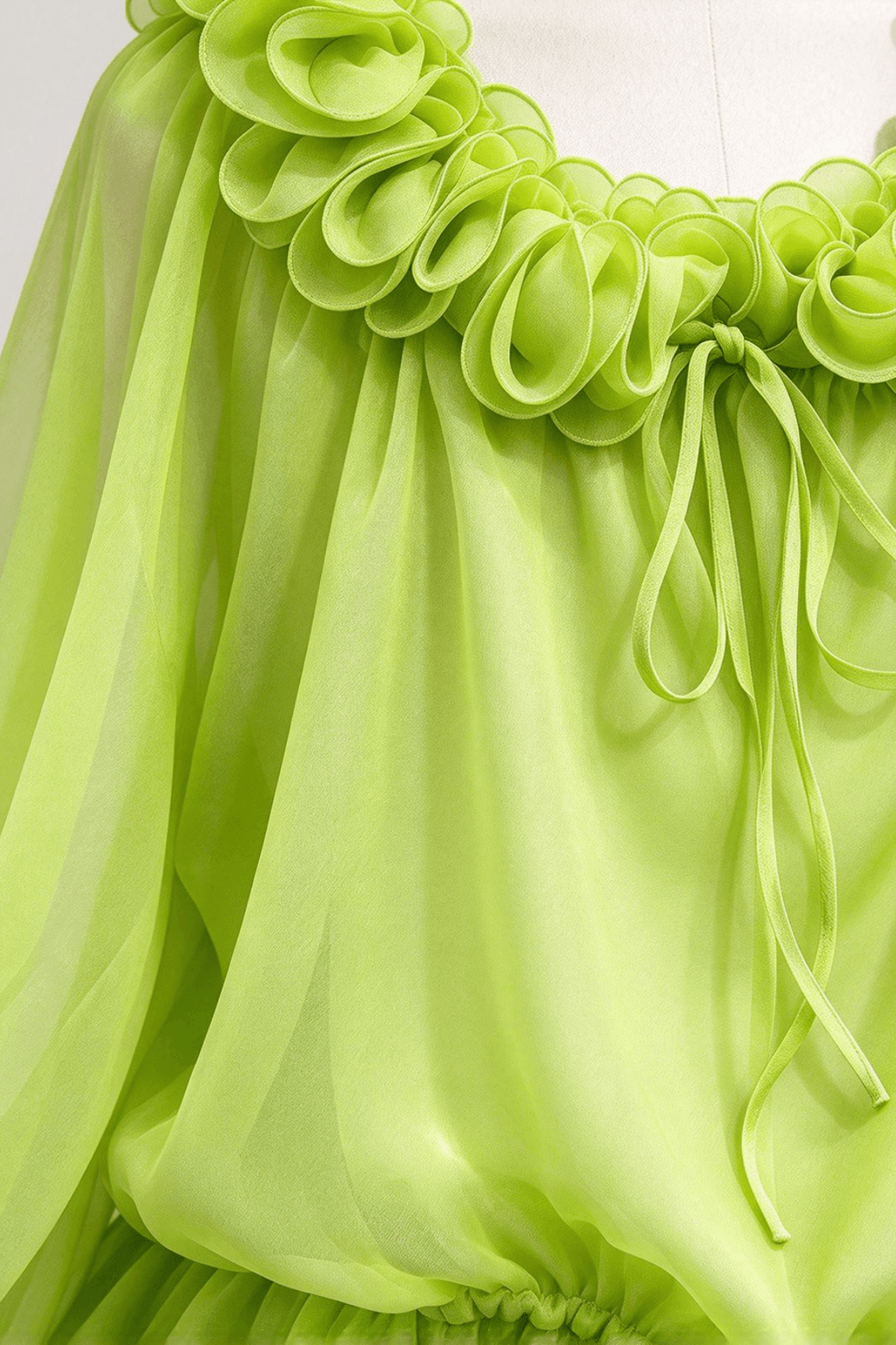Denni Green Ruffled Sheer Chiffon Blouse Avalabel