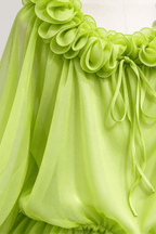 Denni Green Ruffled Sheer Chiffon Blouse Avalabel