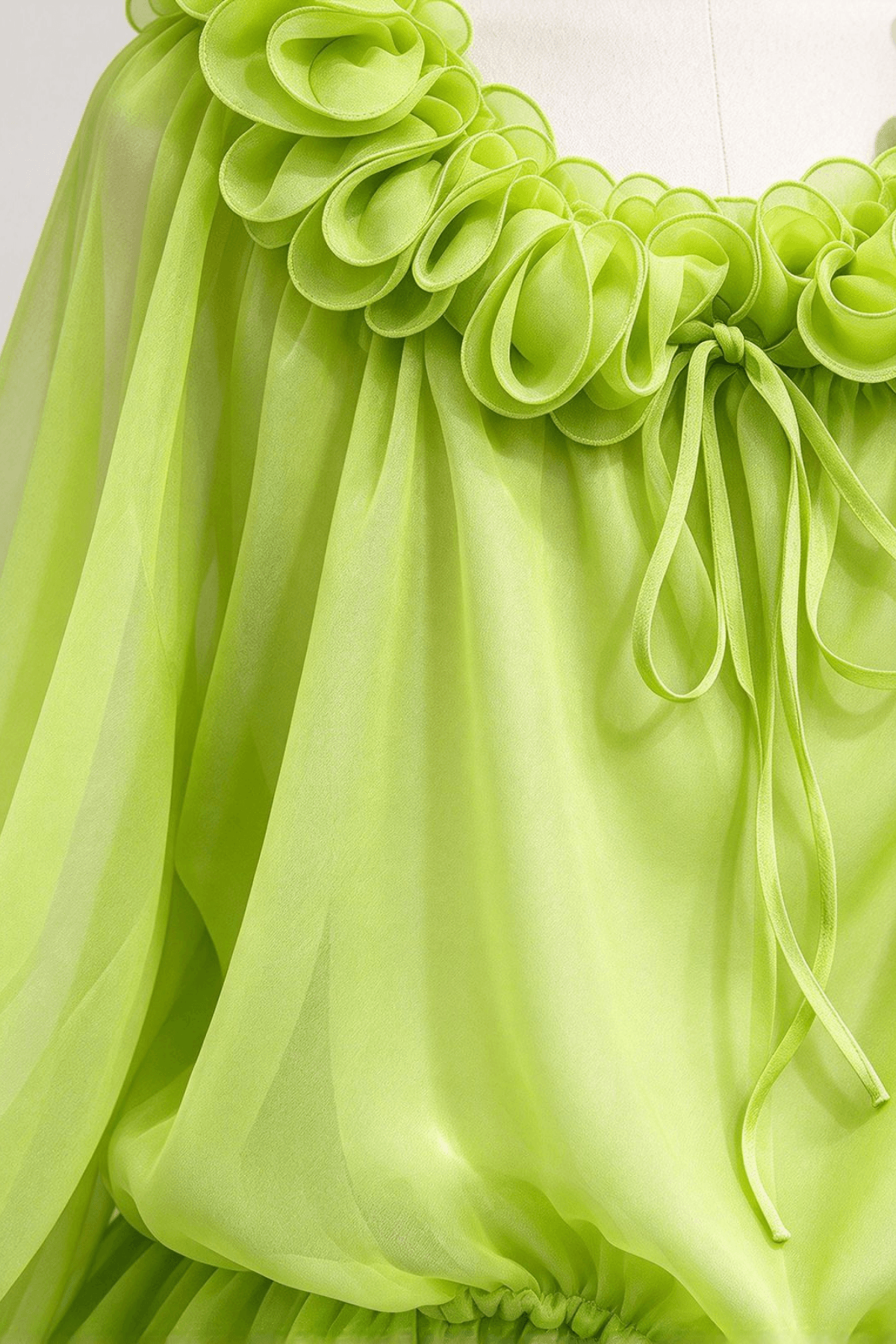 Denni Green Ruffled Sheer Chiffon Blouse Avalabel
