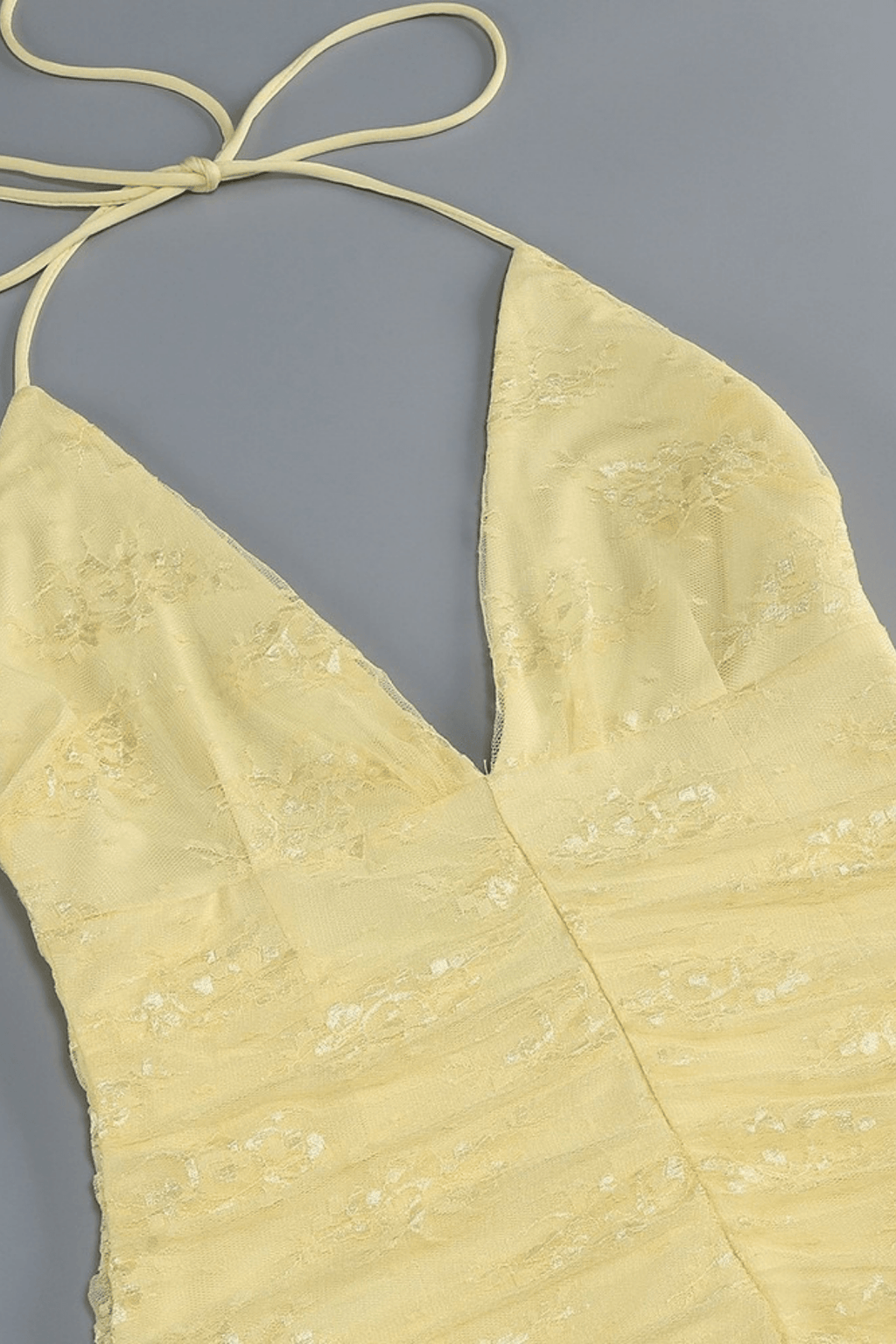 Dulce Yellow Halter Lace Asymmetrical Dress Avalabel