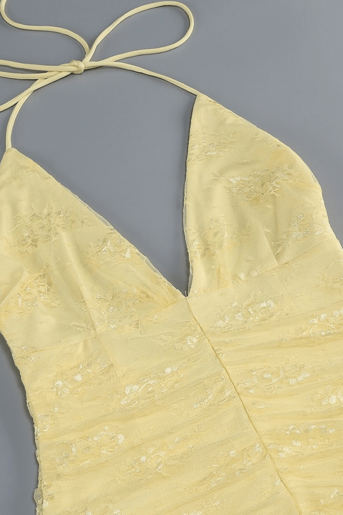Dulce Yellow Halter Lace Asymmetrical Dress Avalabel