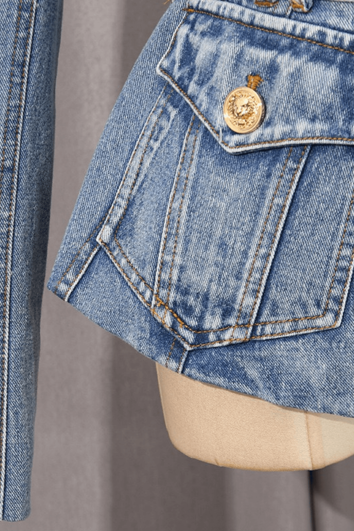 Cheri Washed Denim Deep V Belted Jacket Avalabel