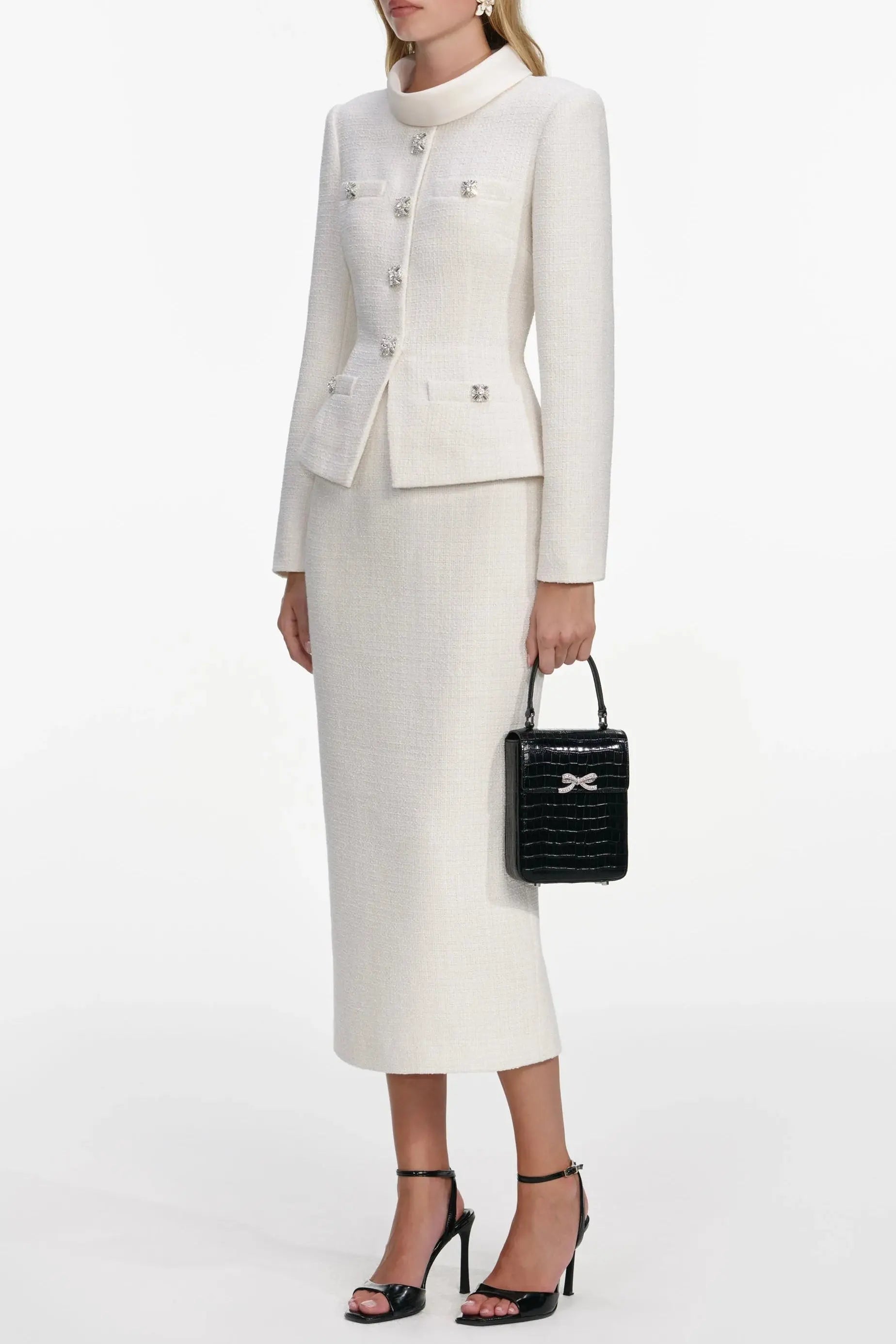michaelia Cream Boucle Tailored Midi Dress set Avalabel