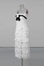 Strapless Flower Embroidery Maxi Dress In White Avalabel
