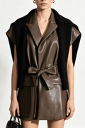 Amy Faux Leather Lapel Sleeveless Jacket Avalabel