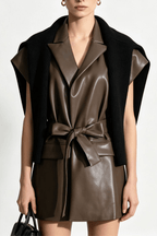 Amy Faux Leather Lapel Sleeveless Jacket Avalabel