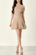 Luna Nude Off‑The‑Shoulder Ruched Flared Mini Dress - Avalabel
