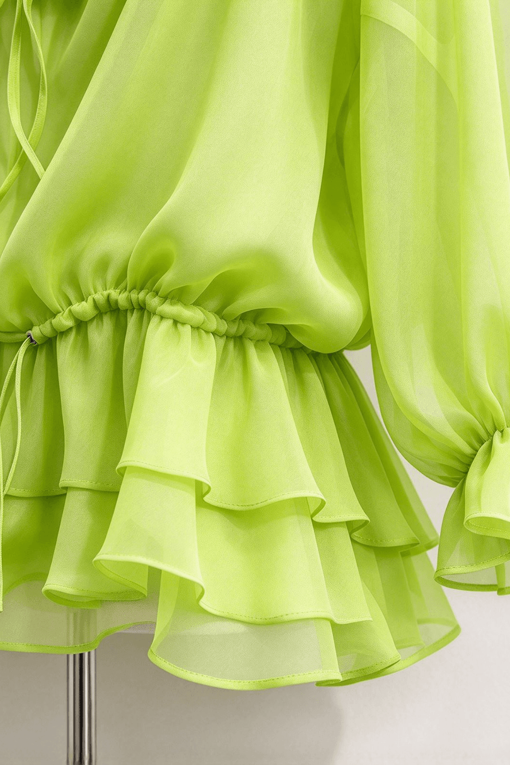 Denni Green Ruffled Sheer Chiffon Blouse Avalabel