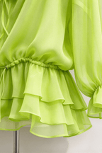 Denni Green Ruffled Sheer Chiffon Blouse Avalabel