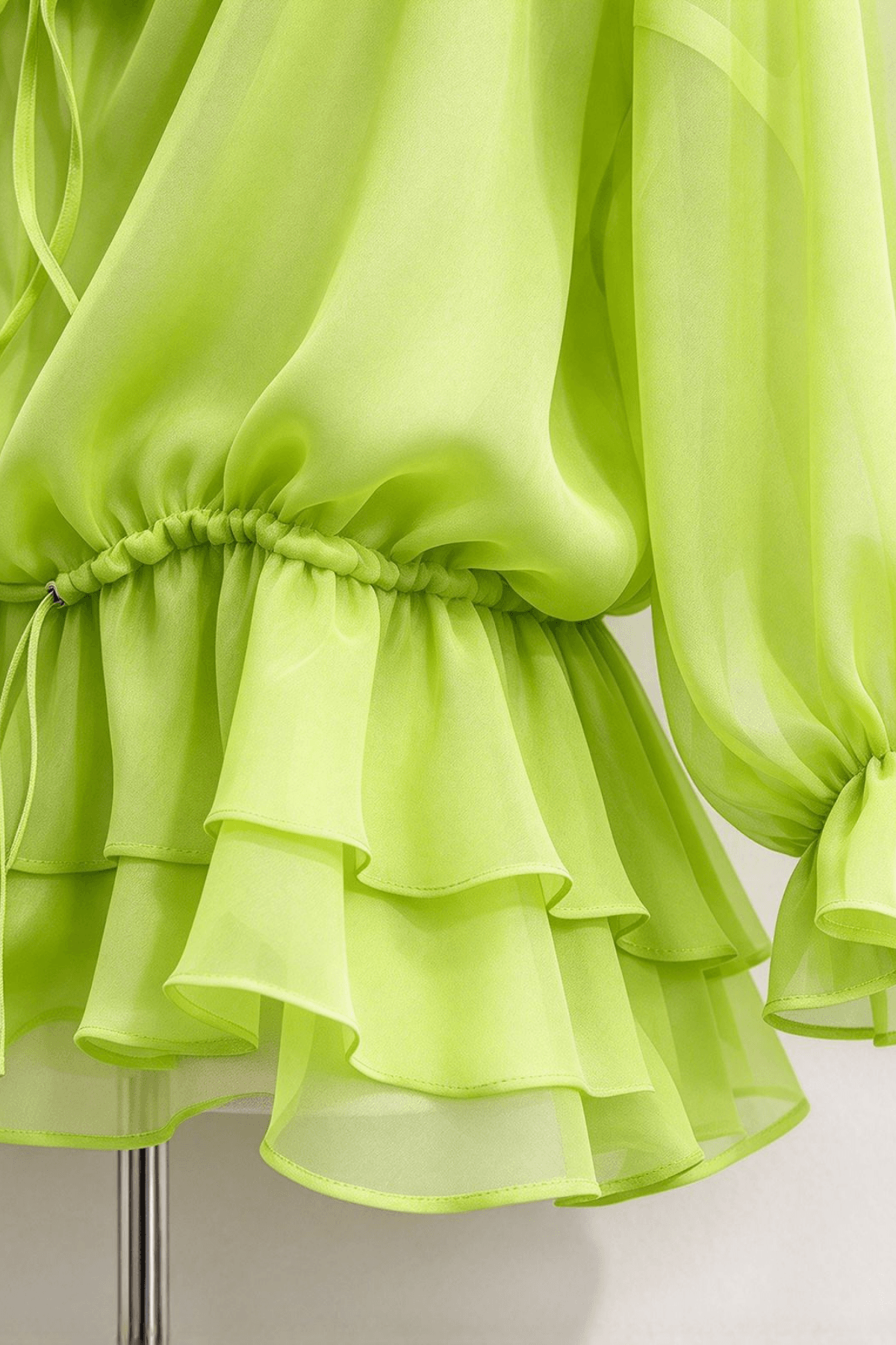Denni Green Ruffled Sheer Chiffon Blouse Avalabel