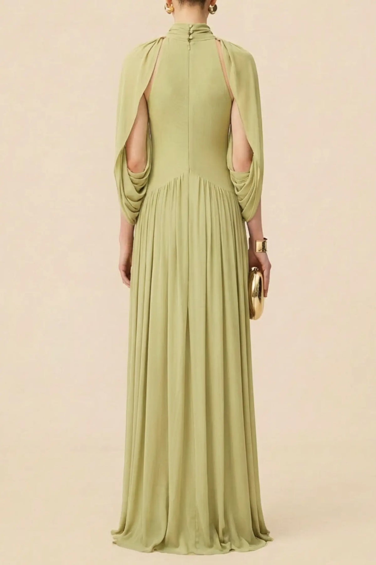 leona Green Draped Cape Sleeve Knit Maxi Dress Avalabel