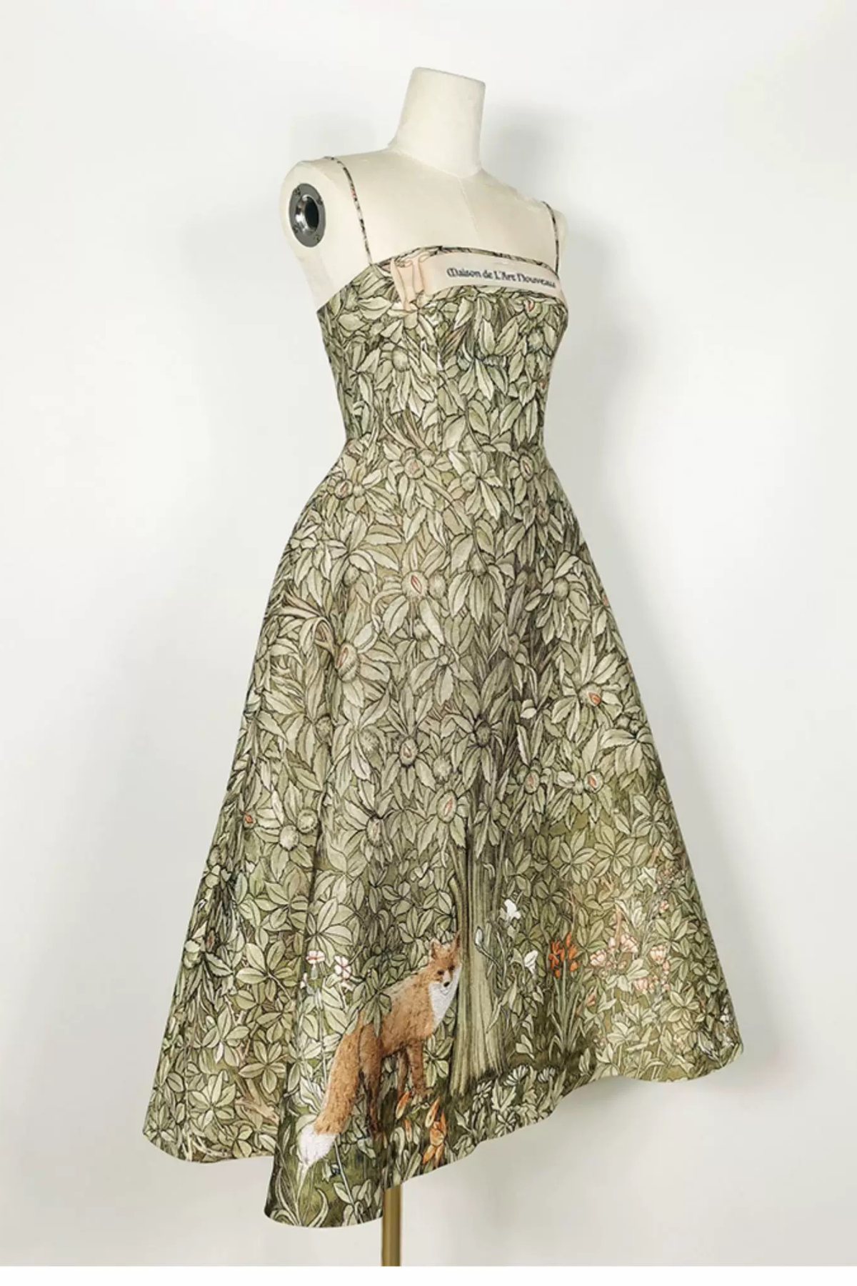 Elara Strapless Emerald Forest Print Midi Dress Avalabel