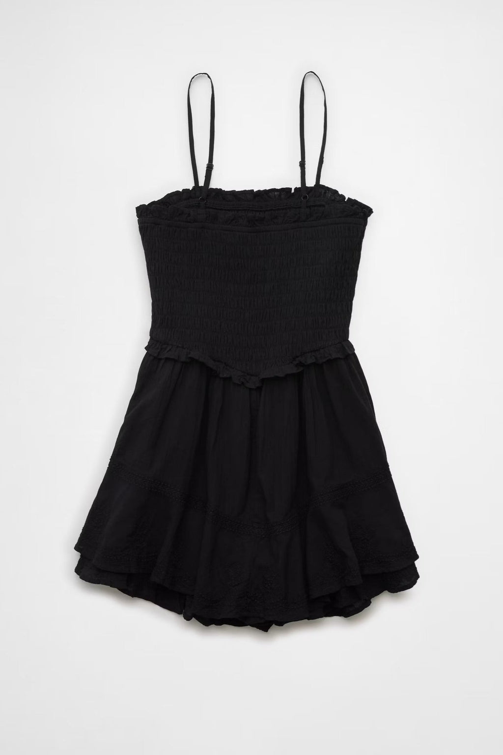 Ruffle Tiered Romper Mini Dress in Black Avalabel