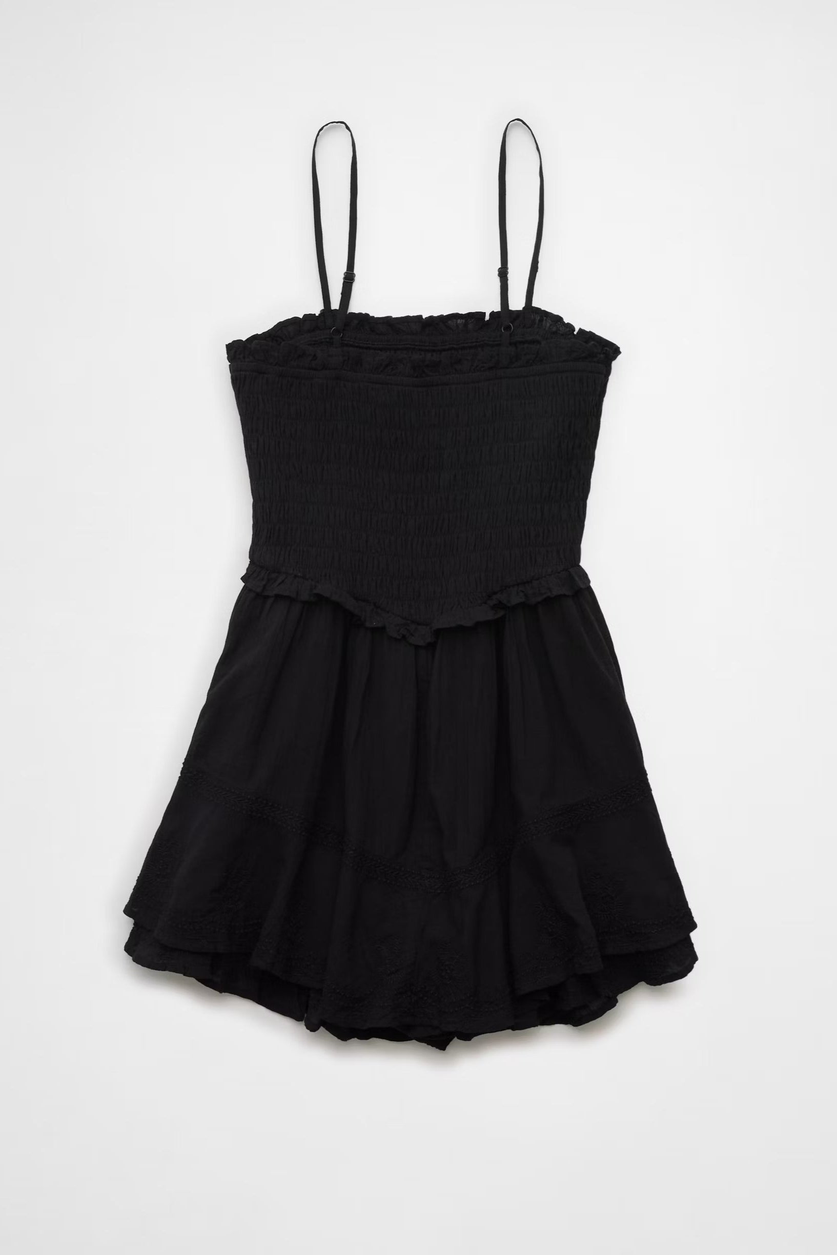 Ruffle Tiered Romper Mini Dress in Black Avalabel