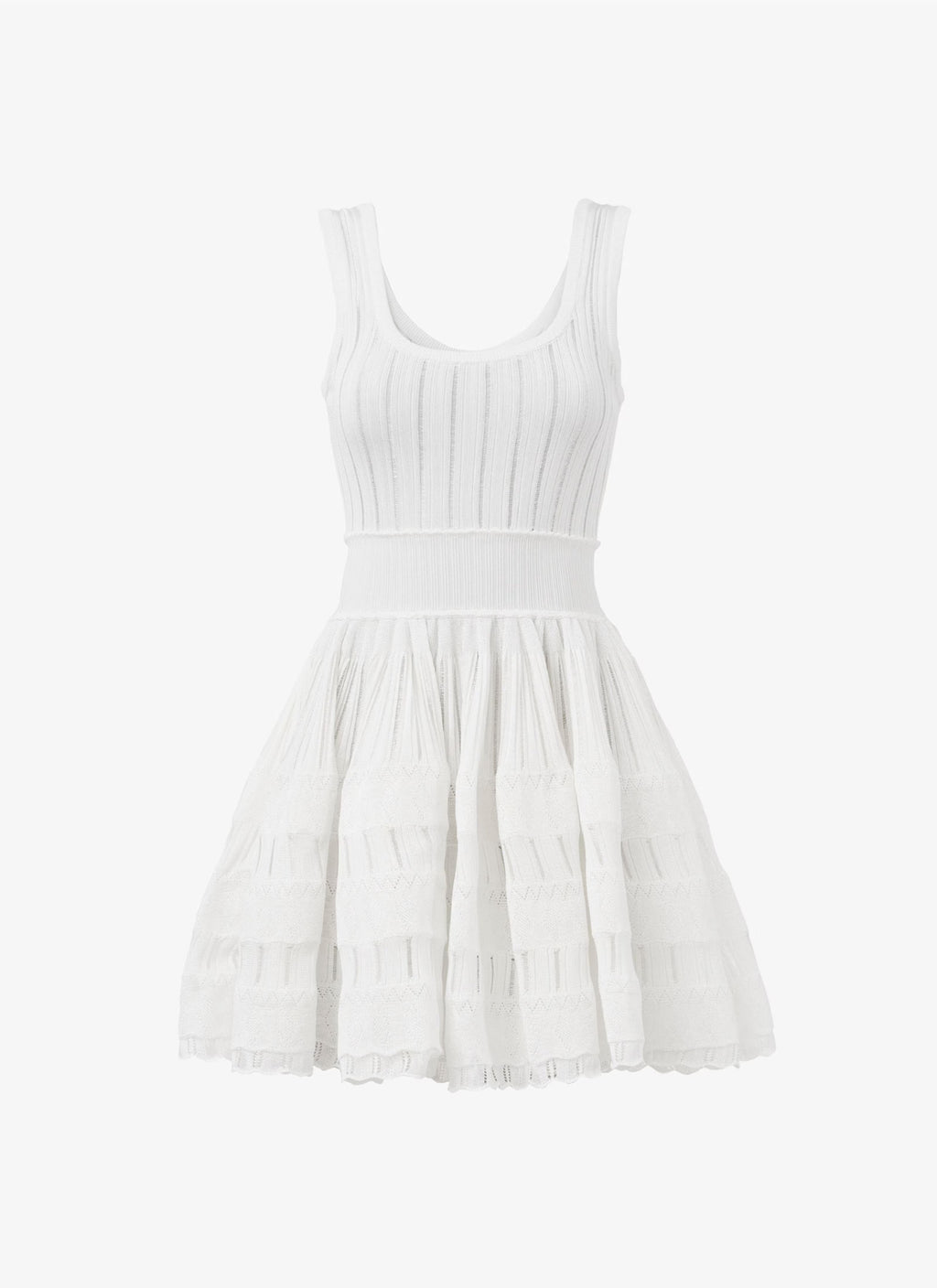 Ribbed Pointelle Knit Mini Dress in White Avalabel