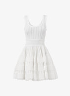 Ribbed Pointelle Knit Mini Dress in White Avalabel