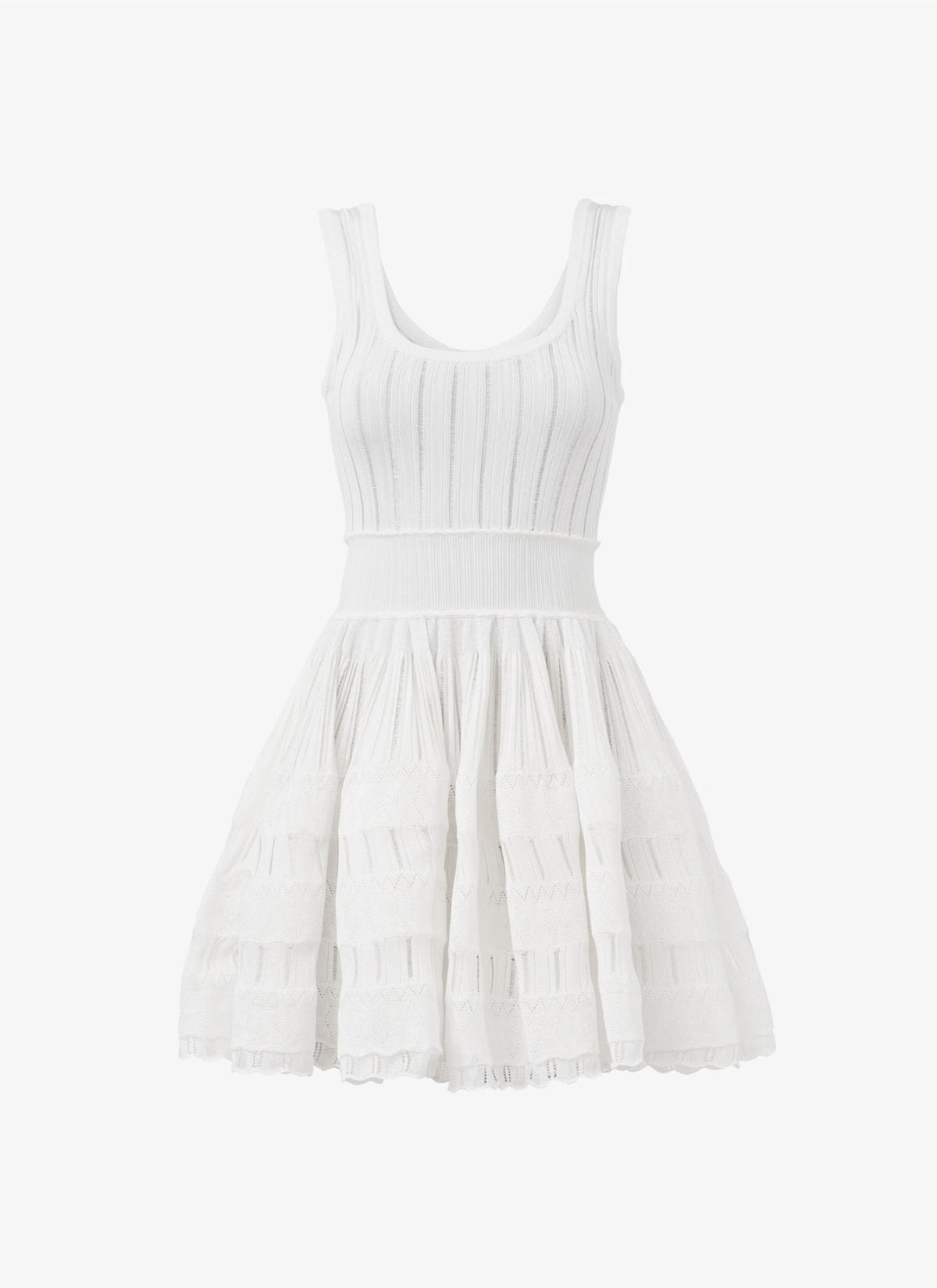 Ribbed Pointelle Knit Mini Dress in White Avalabel